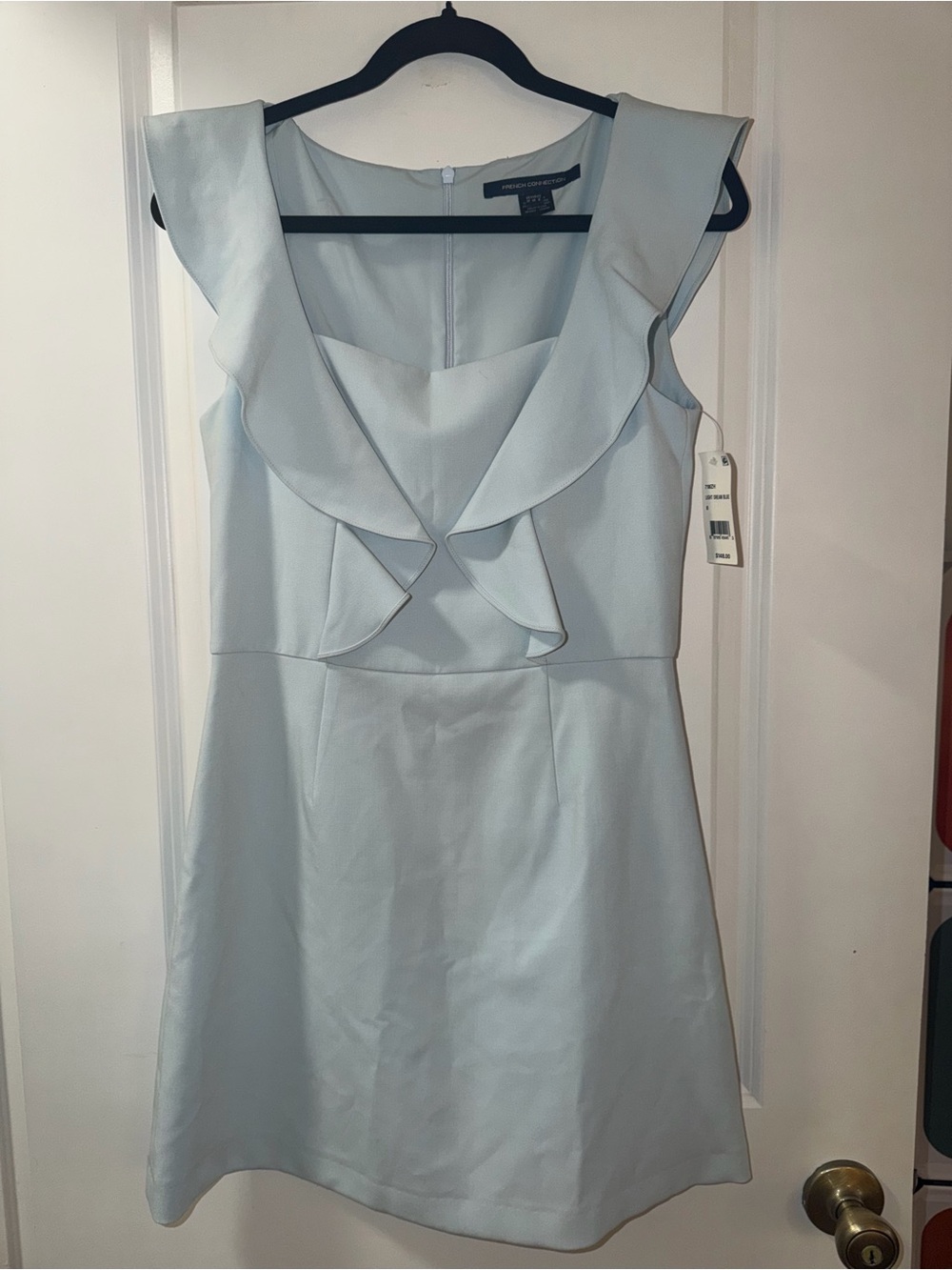 French Connection Pale Blue Ruffle-Front Mini Dress - Picture 3 of 9